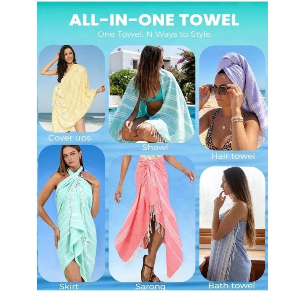 Turkish Beach Towels Vacation Essentials Quick Dry Sand Free Oversized Bath P...